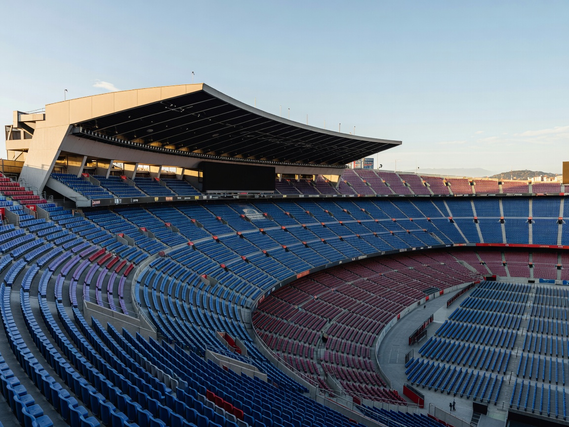 Camp Nou stadium seating bowl and architecture in Barcelona