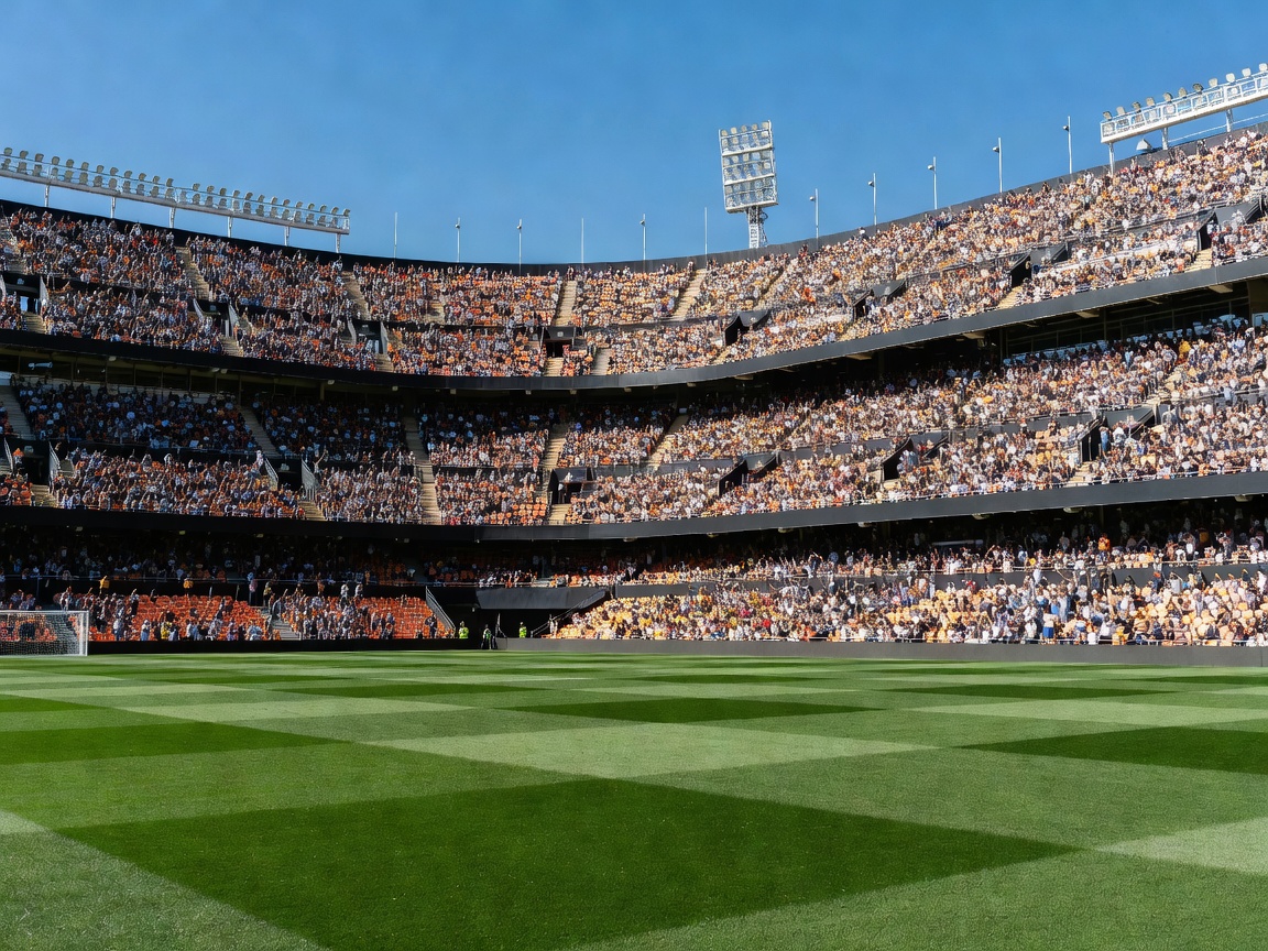 Mestalla stadium steep stands and pitch in Valencia
