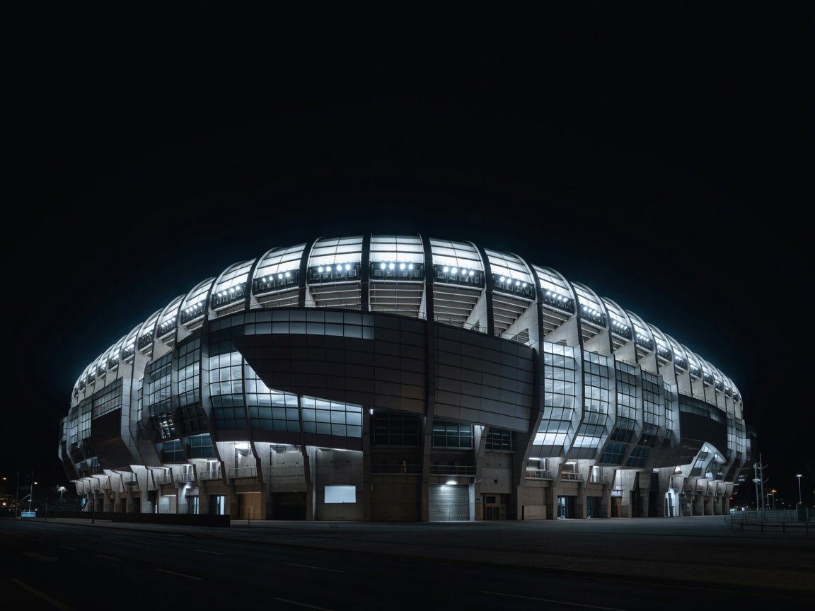 Santiago Bernabeu Stadium in Madrid under night floodlights